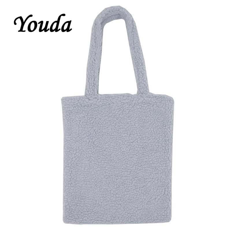 Youda original tote material de pelúcia inverno mulher saco grande capacidade portátil compras bolsa estilo clássico senhoras mensageiro sacos