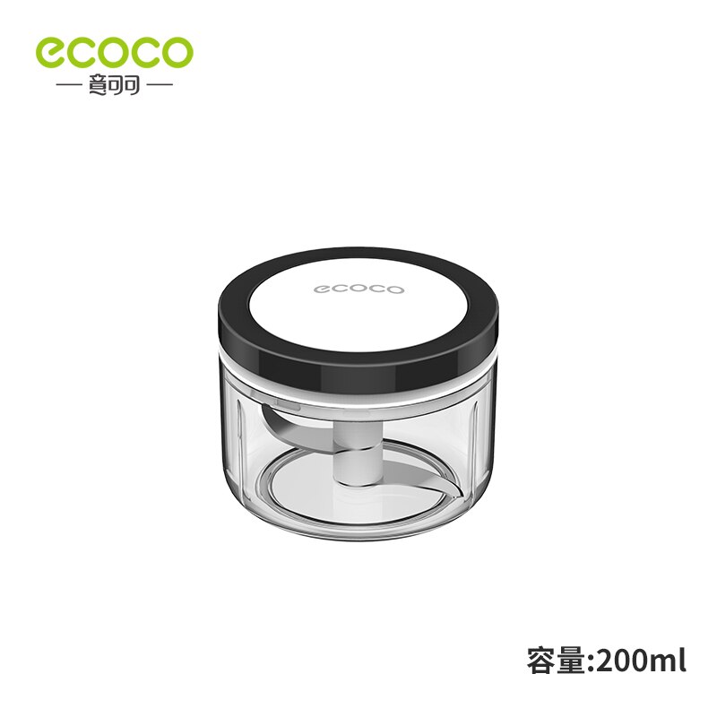ECOCO Manual Food Chopper Pull Onion Chopper Large Vegetable Processor Blender Mincer Mixer for Egg Meat Salad Fruit Pesto Puree: 200ml Black