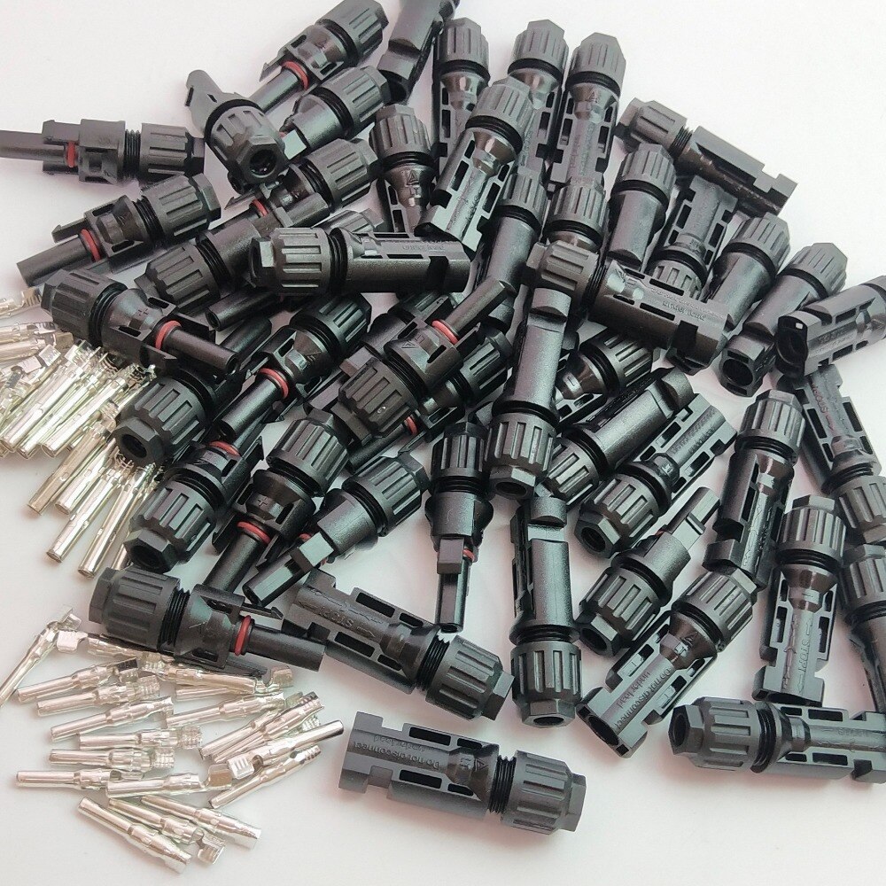 1pair x PV T Branch parallel connection 30A 1000V Electrical PV Connector Photovoltaic 2pcs solar Panel Cable Wire Connect 3T 4T
