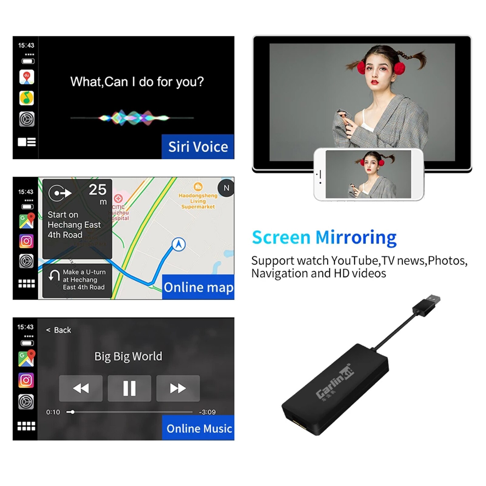 Auto Dongle Car Wireless Activator for Carplay/Android USB AirPlay Autokit Map Music Smart Link Auto Connection Phone