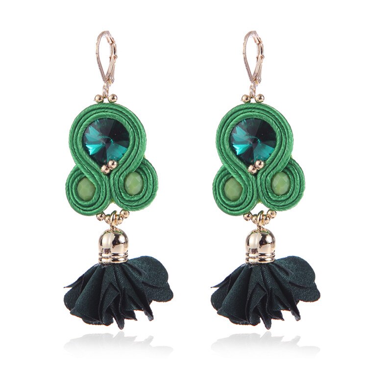Kpacota farve soutache hængende øreringe håndlavede dangle øreringe smuk blomst etnisk gul pink smykker til kvinder: Grøn