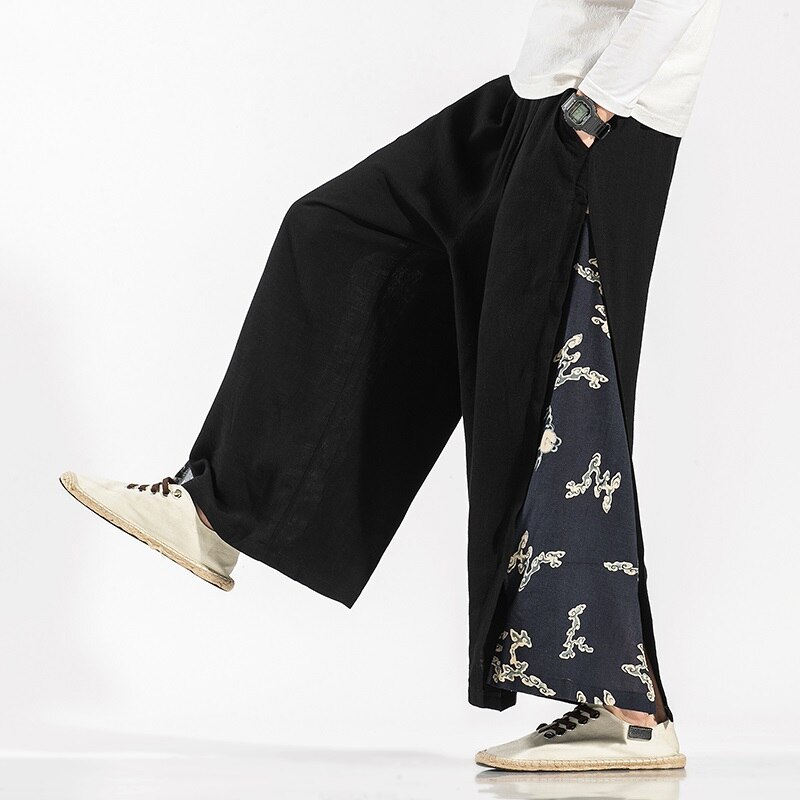 Tangdress i kinesisk stil herre lin bomull kung fu løse japanske kimonobukser brede benbukser herrebunn kung fu bukser 10835: 1 / M