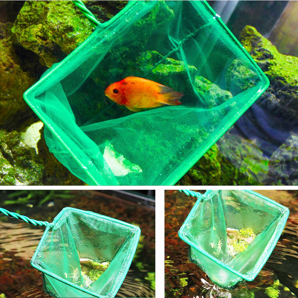 Aquarium Net Fish Tank Net Fine Mesh Fish Catch Net with Plastic Handle - Green Square Folding Fishing Network Baits Cast Mesh