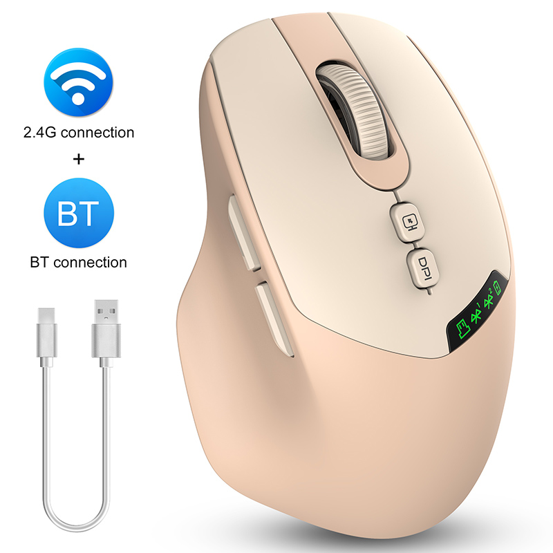 Ratón silencioso inalámbrico con pantalla multifunción, conexión inalámbrica de modo Dual Bluetooth ajustable APAYADO DPI para juegos: Rojo