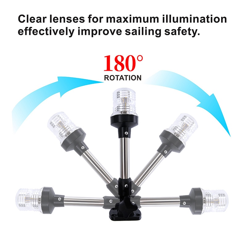 Fold Down LED Boat Navigation Light for Yacht Marine Stern Anchor Light 12~24 V Sailing Signal Light 4000~4500K Pure White