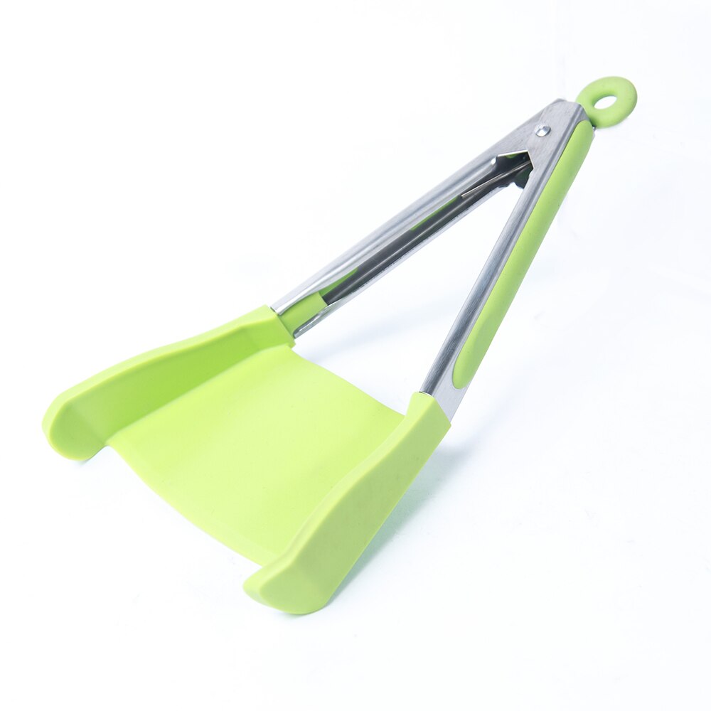 2 In 1 Smart Keuken Spatel En Tang Non-stick Hittebestendige Rvs Frame Silicone Tang Keuken Gereedschap gadget: green