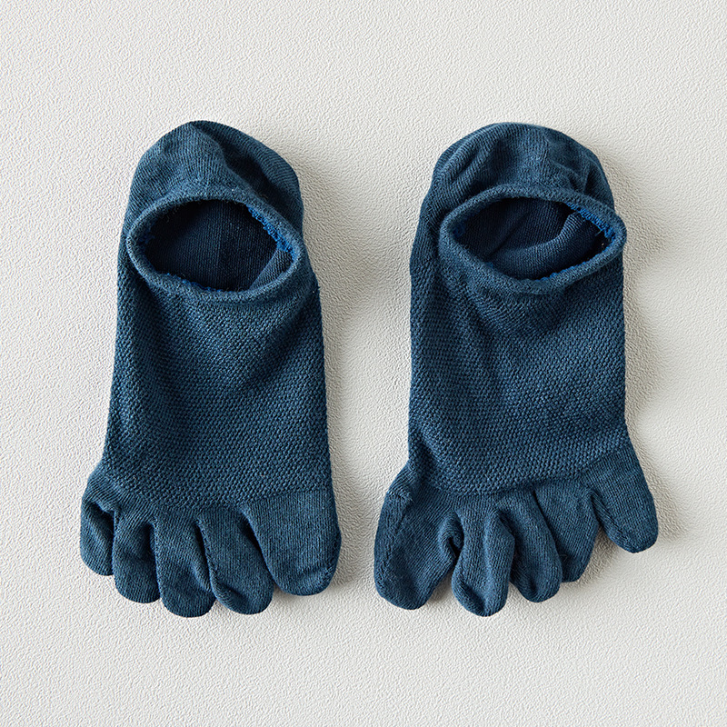¡Ventas calientes! Calcetines de cinco dedos para hombre y mujer, medias con punta tipo zapatilla, calcetines invisibles huecos de malla, calcetines cortos hasta el tobillo que absorben el sudor: Negro Azul
