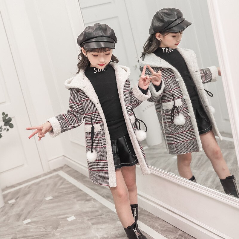 Ragazze di inverno più velluto ispessimento lungo cappotto in tartan nel grande ragazzo estero versione Coreana del cappotto di lana giacca marea