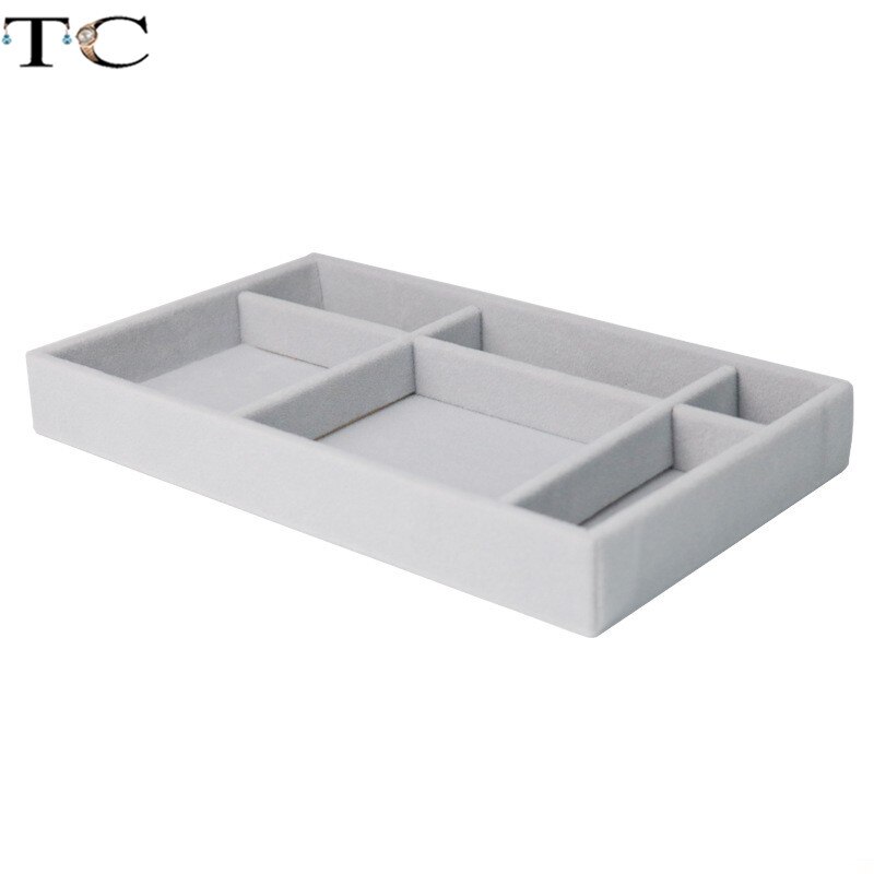 Necklace Display Tray Jewelry Display Tray Ring Holder Showing Case Jewellry Storage Container Earring Bracelet Box: Grey 6 Grids Tray