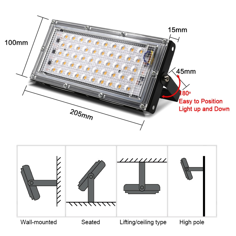 50W LED Plant Grow Light Lamp AC 220V Full Spectrum LED Plant Floodlight Greenhouse Plant Hydroponic Plant Spotlight