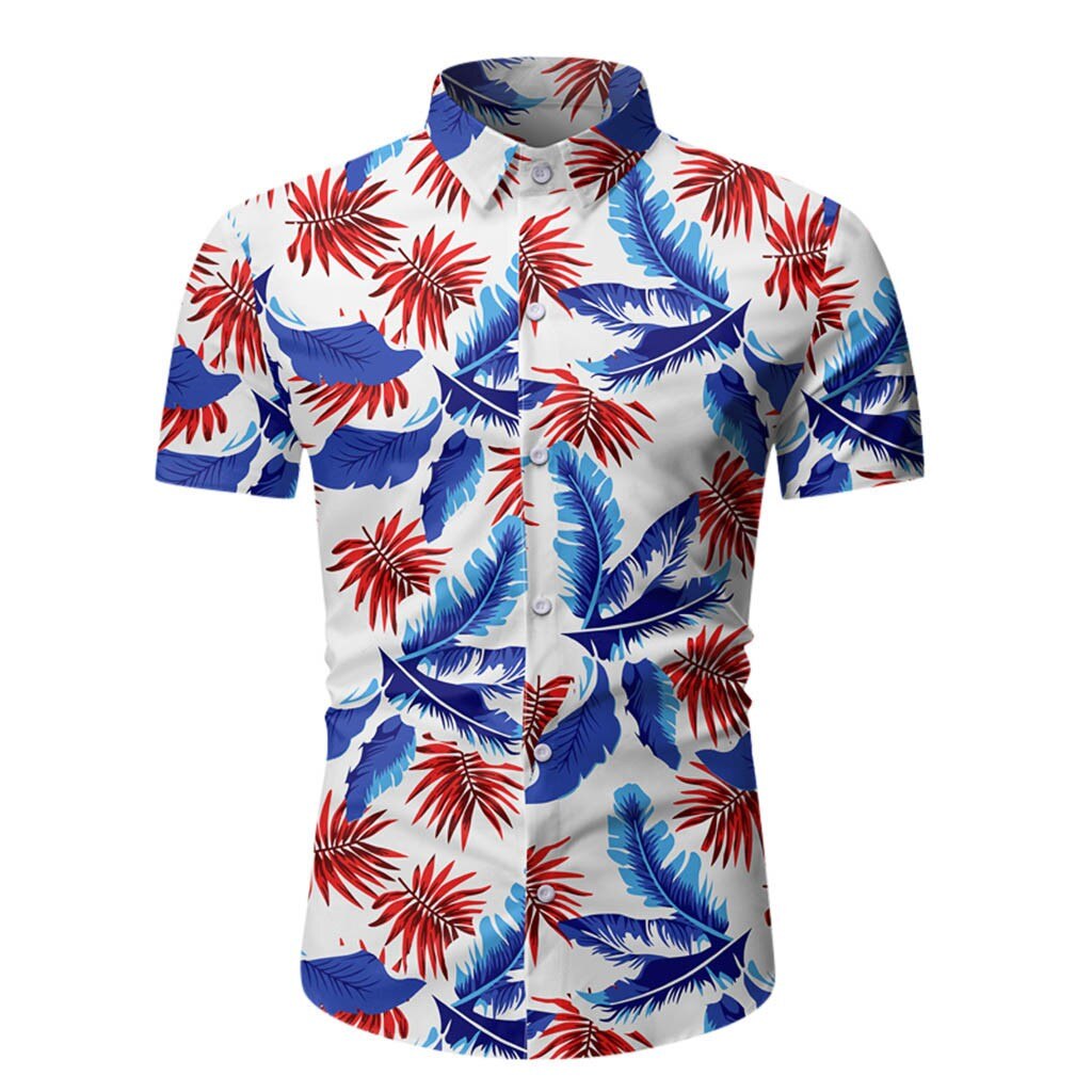 Blusa Hawaiana de manga corta con botones para verano, camisa masculina con estampado de flores para hombre: Blanco / M