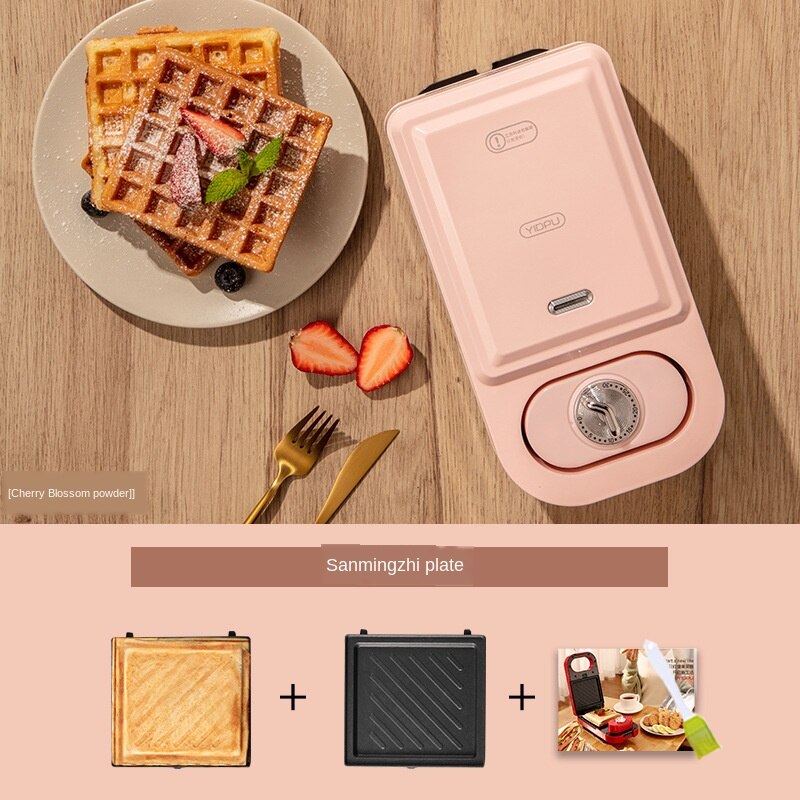 Appareil de cuisson multifonction, 220V, appareil de cuisson pour sandwichs et pain, gaufrier et douin, grille-pain rouge: Pink timer