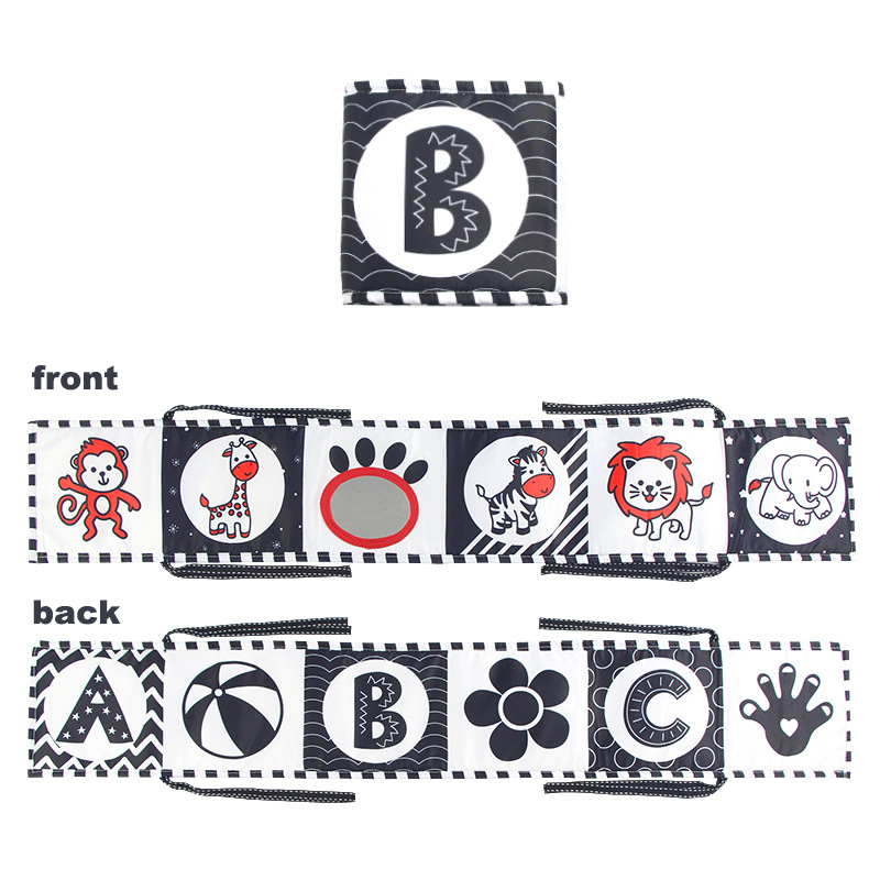 Libro de tela sensorial, juguetes para bebés de alto contraste de 0 a 12 meses, juguetes para cuna para recién nacidos, libros de tela de animales en blanco y negro, libro para bebés Montessori: Rojo