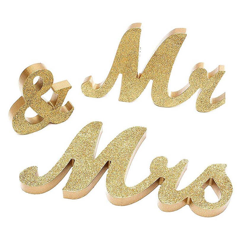 Mr og mrs tegn bryllup bord dekorationer dekorative guld sølv mr & mrs bogstaver til boda bryllup foto rekvisitter baggrunde: 15cm guld hr. fru