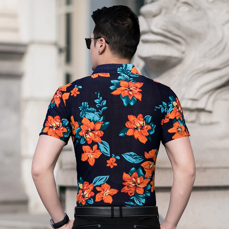 Herre blomsterskjorte sommer mandlig patchwork farver tøj kortærmede blomster print kjole skjorte