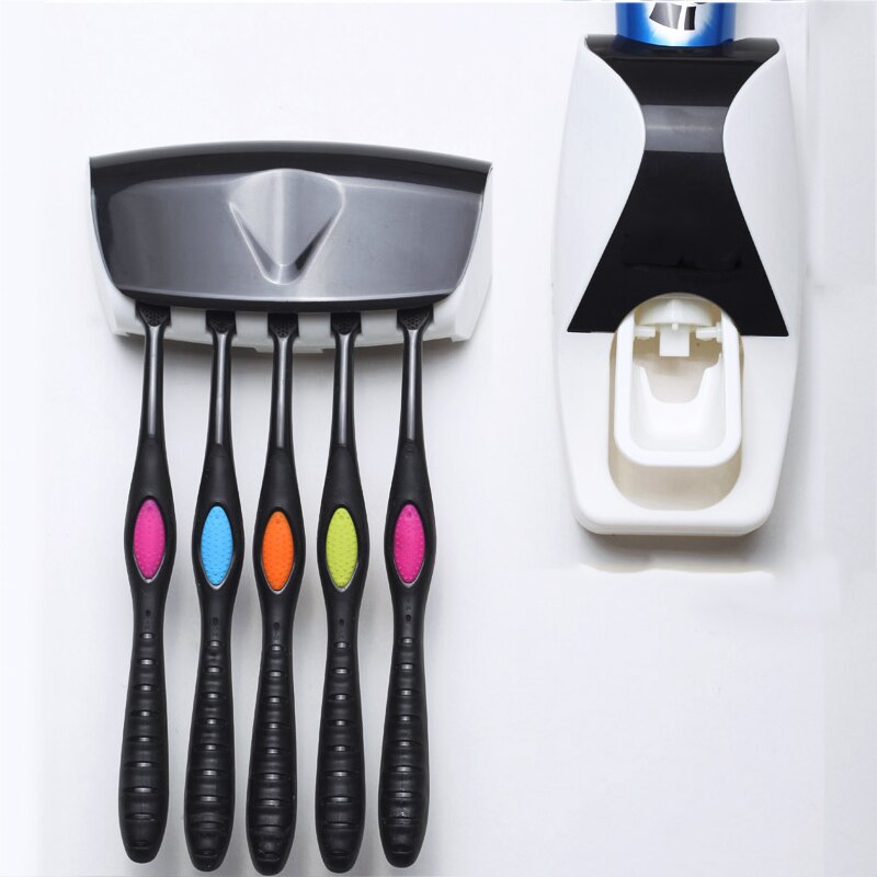 1 sæt automatisk tandpasta dispenser håndklædeholder tandbørstehylde med krog vægmonteret tandpasta presmaskine tilbehør til badeværelset