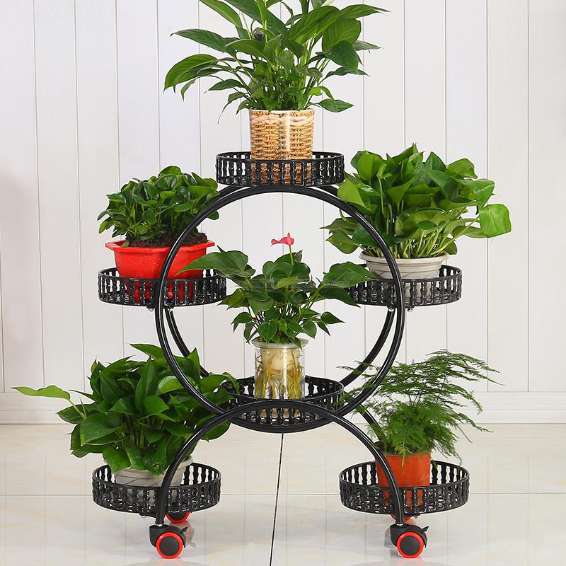 Soportes portátiles de flores con ruedas, soporte de Metal para plantas, organizador de habitación creativa, estante de almacenamiento grande, estante flotante para decoración interior: 1
