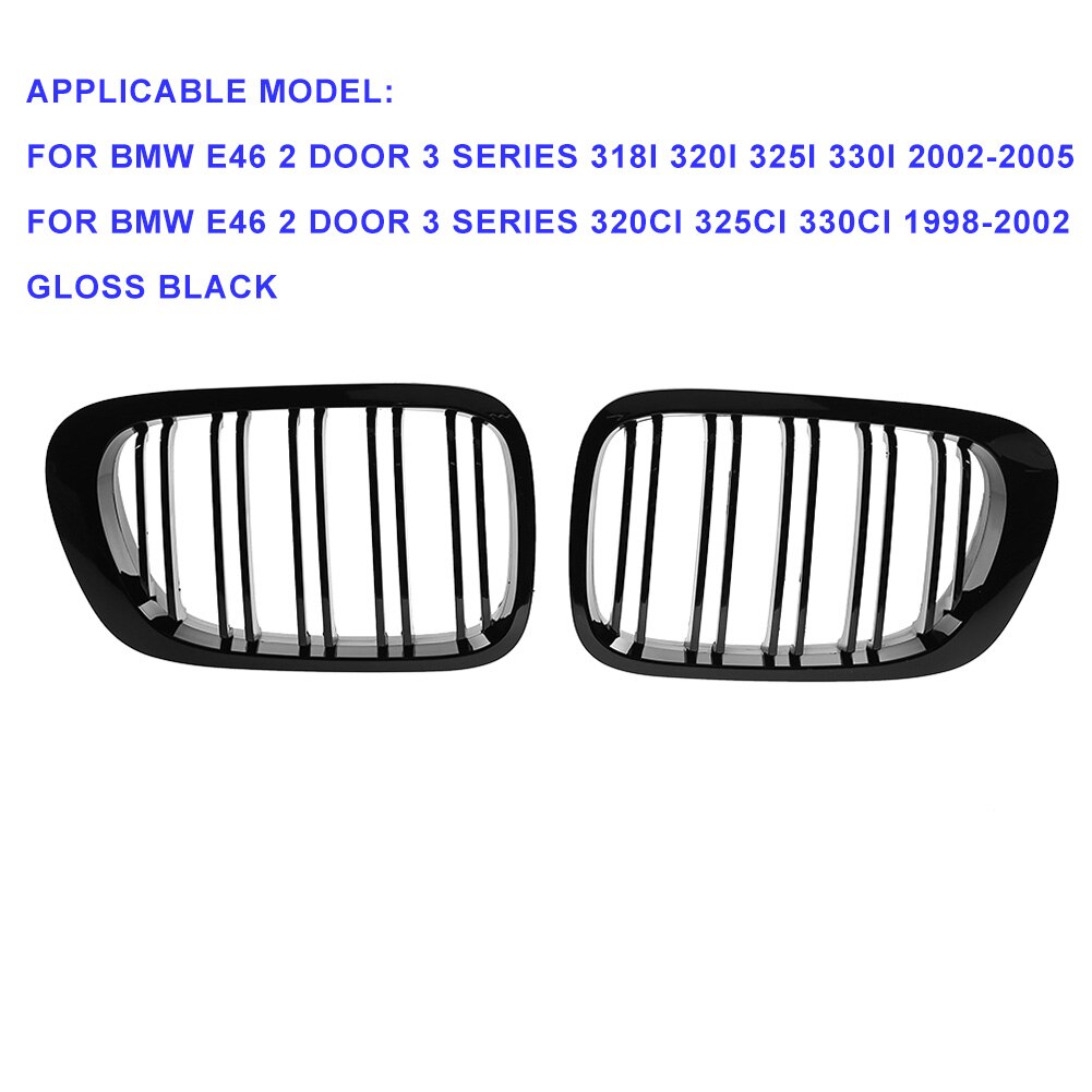 Rejilla delantera de riñón doble para BMW, accesorio de recambio de rejilla delantera para BMW E46 serie 3, 318i, 320i, 325i, 330i, 4 puertas, Años 1998 a 2001: Double Slat