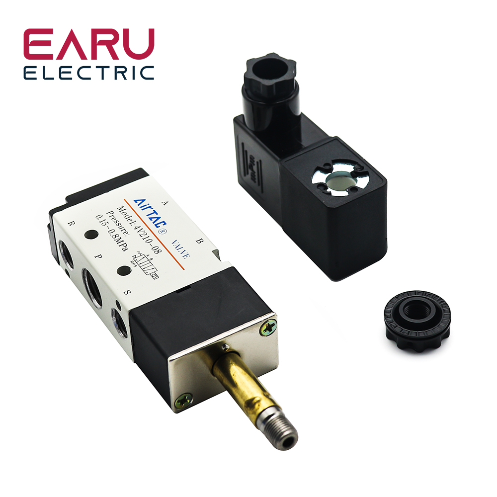 Pneumatic Electric Solenoid Valve 4V210-08 5 Way 2 Position Control Air Gas Magnetic Valve 12V 24V 220V 4mm-12mm Hose Fittings