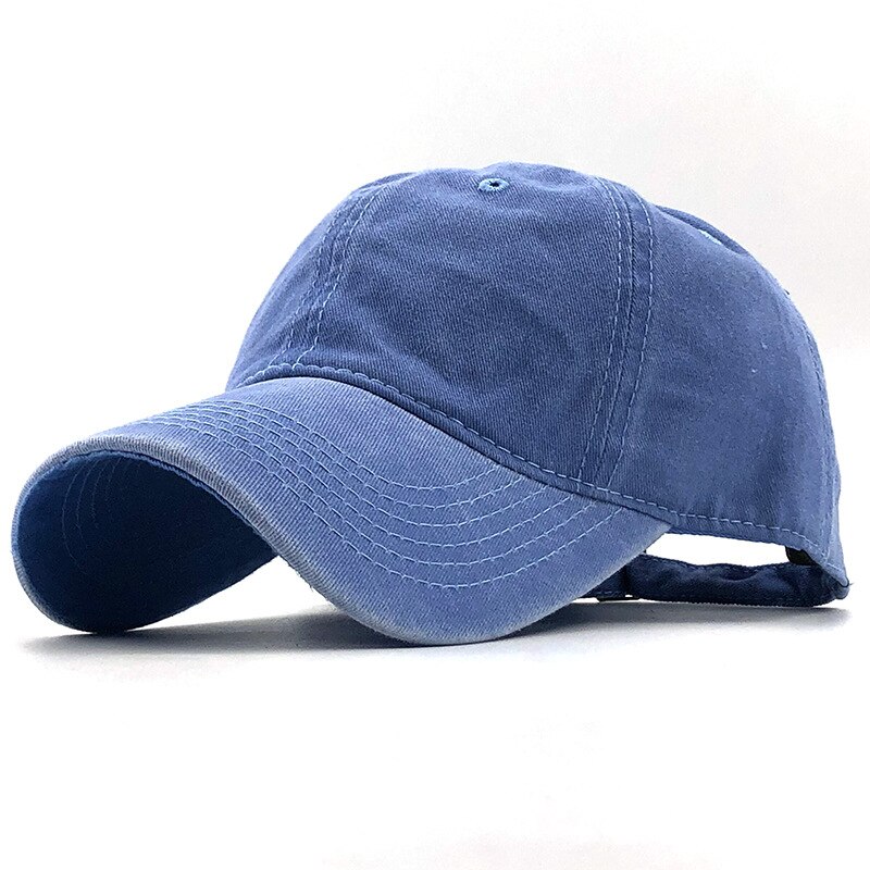 Simple Washed Cotton Adjustable Solid color Baseball Cap Unisex couple cap Leisure dad Hat fishing Snapback cap 17 Color: sky blue