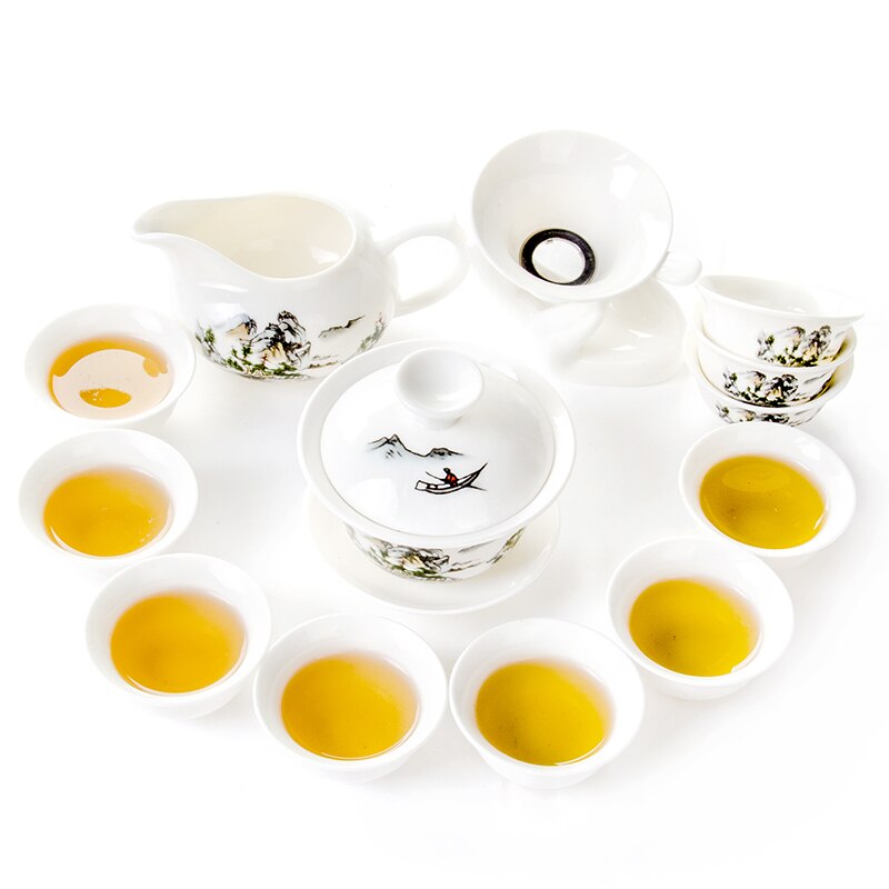 13pcs Tea Set Chinese Ceramic 1 Gaiwan 1 Chahai 1 Tea Strainer 10 Tea Cups Porcelain Kung Fu Afternoon Travel Tea Sets Drinkware: CJ073