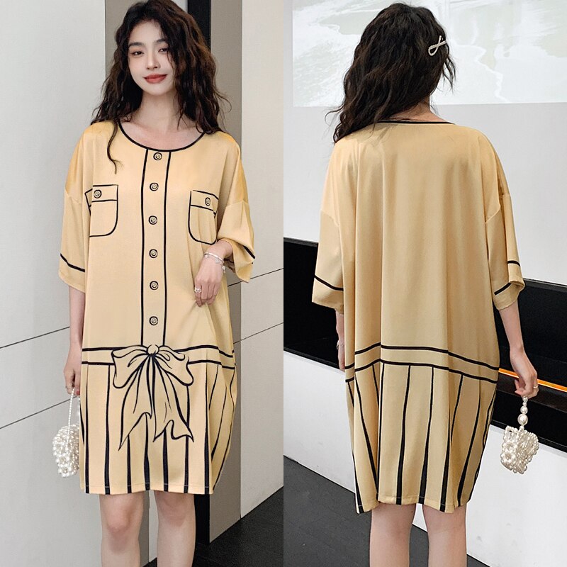 Satijnen Nachtjapon Vrouwen Nachtkleding Chiffon Nachtjapon Kawaii Lingerie Gewaad Vest Sexy Nachtkleding Zijde Slaap Tops Zomer 2022: Painted Dress
