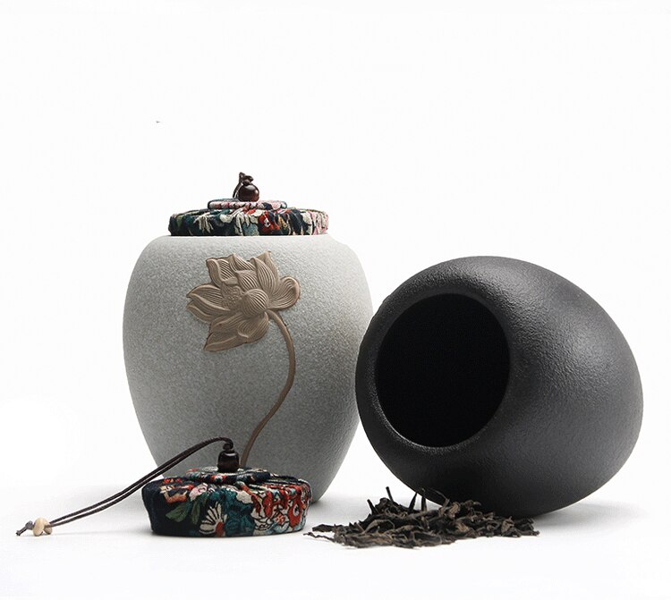 Luwu keramiske tebeholdere relief lotus tebeholdere til opbevaring af te eller mad