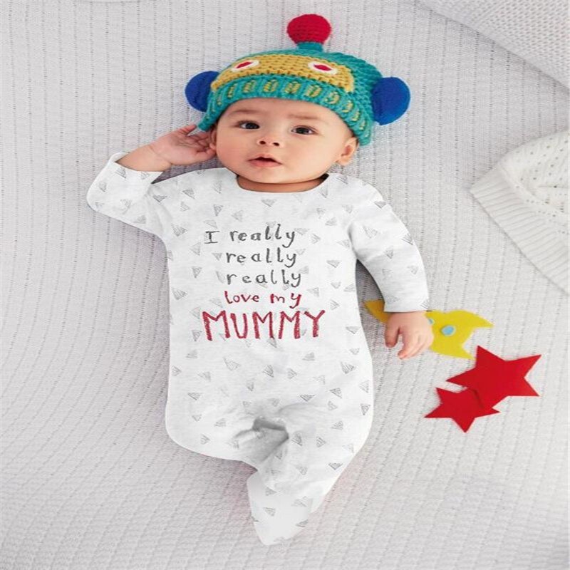 Barboteuse à manches longues en coton | Vêtements pour bébé, I love maman papa, -né bébé garçon fille, 100% coton, combinaison avec lettres imprimées
