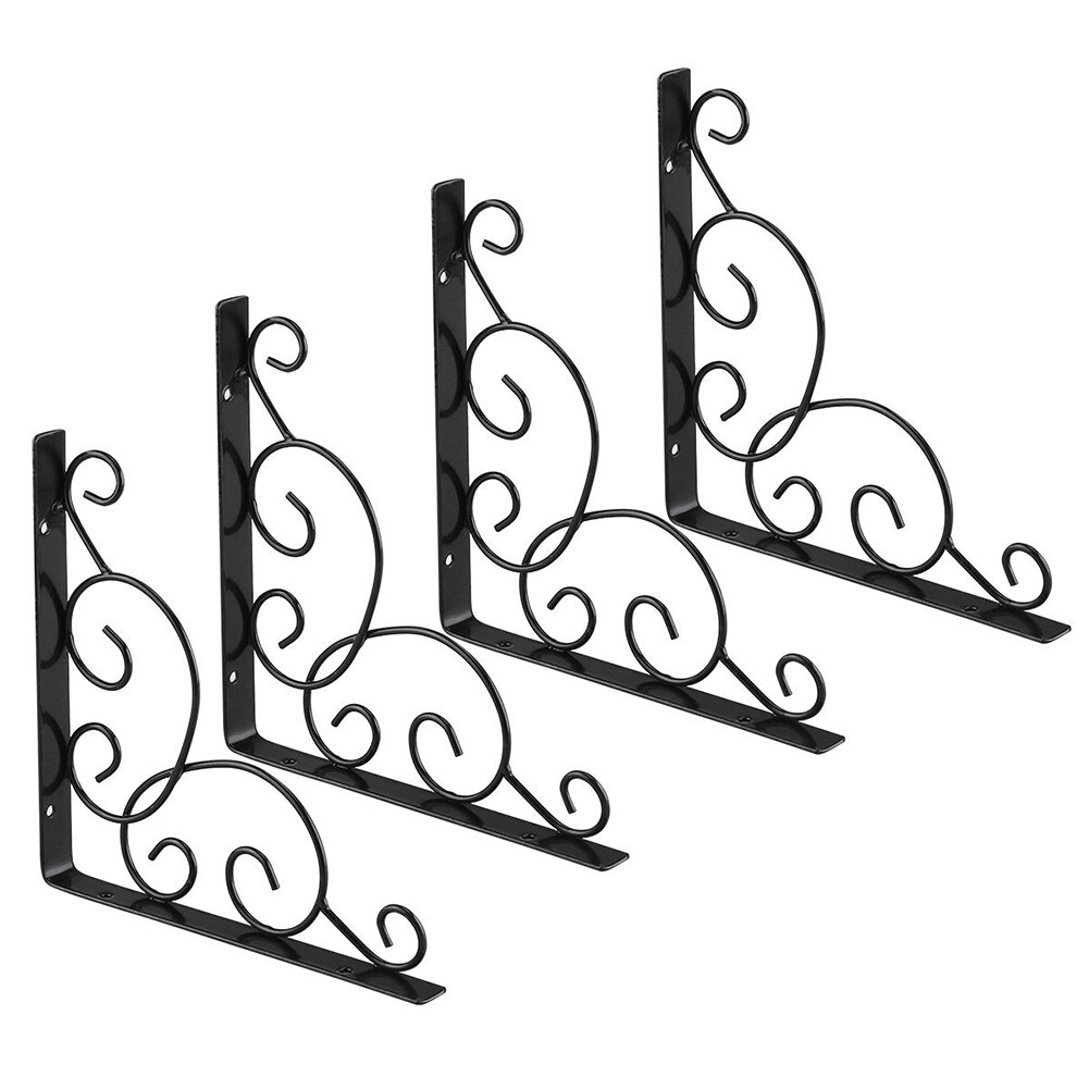 4pcs Corner Brace Carved Scroll Home Decor Wall Mounted Floral L Shape Living Room Antique Triangle Support Shelf Bracket Metal