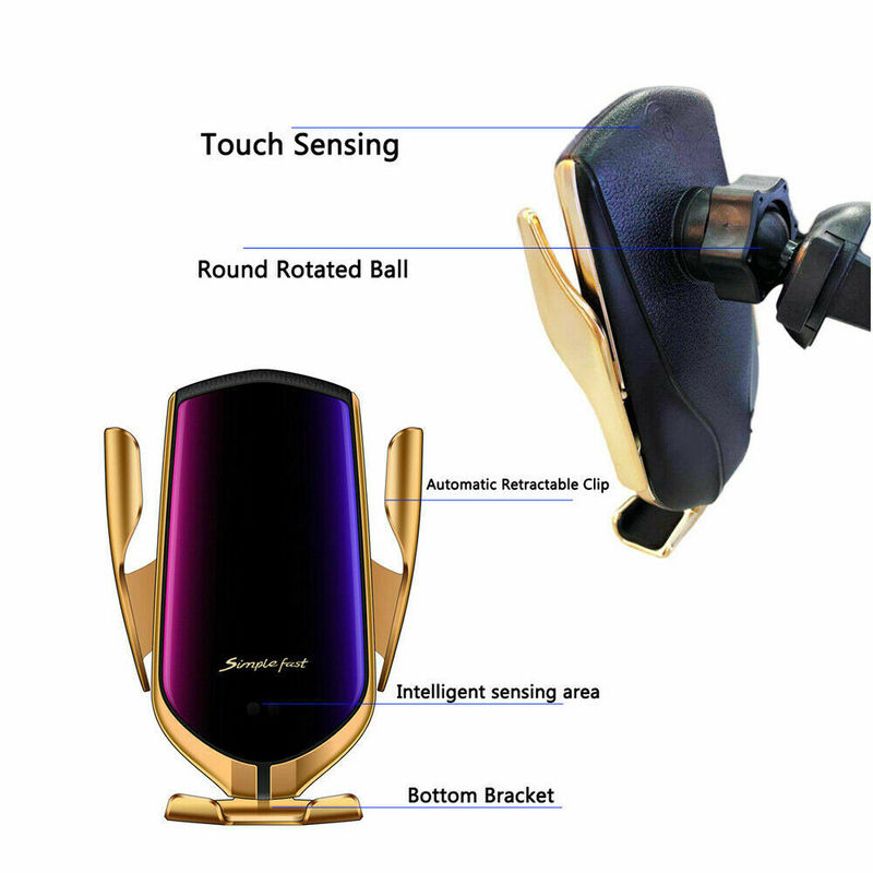 R2 qi automatic clamping 10w wireless charger car phone holder smart infrared sensor air vent mount mobile phone stand hold