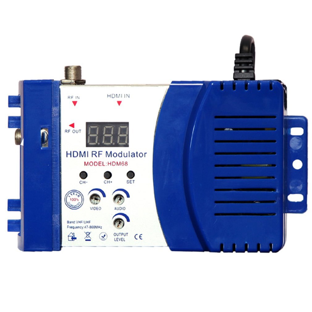 HDM68 Modulator Digital RF HDMI Modulator AV to RF Converter VHF UHF PAL/NTSC Standard Portable Modulator for US Blue