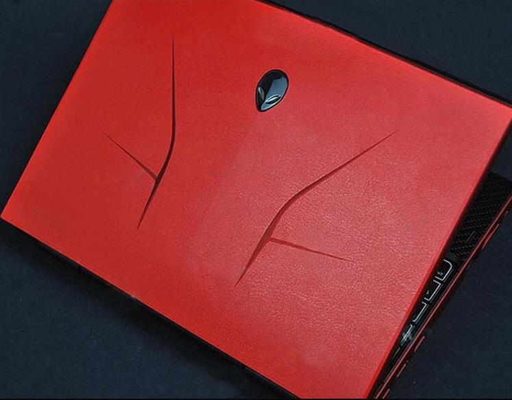 Kh laptop kulfiber læder klistermærke hud cover beskytter til alienware 14 m14x r1 r2 -2013 frigivelse 1st og 2nd generation: Rødt læder