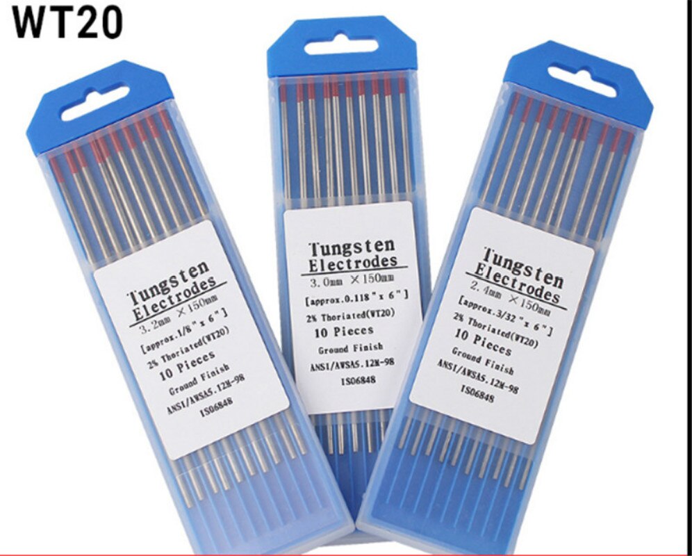 Electrodo de tungsteno toriado, cabeza de tungsteno, aguja de Color rojo, 10 unidades, WT20 1,0/1,6/2,0/2,4/3,0/3,2/4,0/150mm x 1/16mm