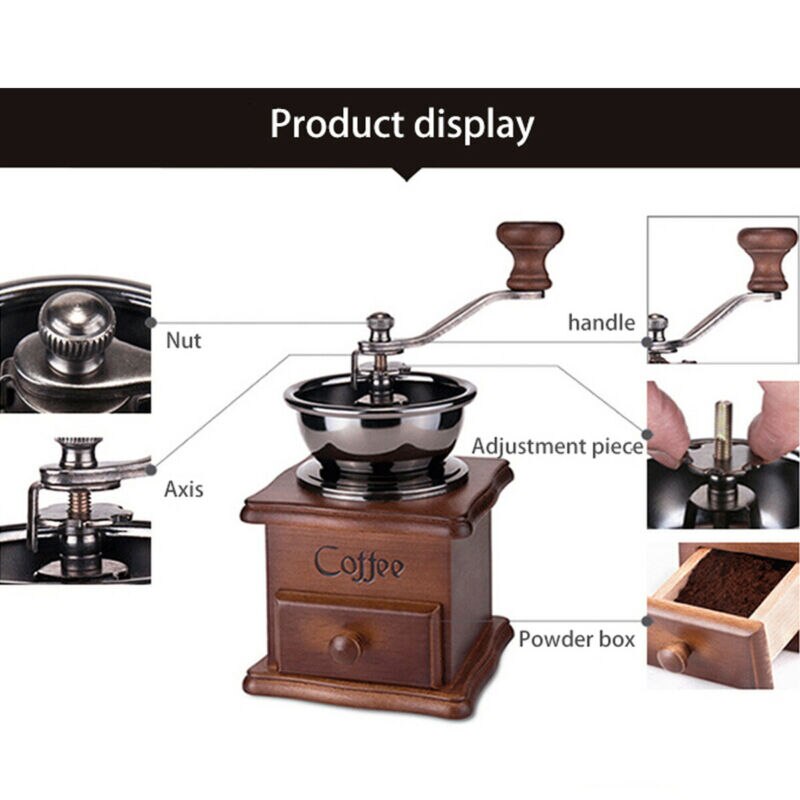 Handmatige koffiemolens koffie handmolen klassiek mini retro bonen kruiden kruiden houten