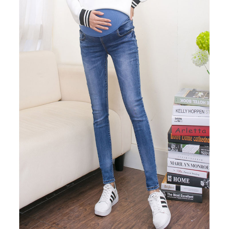 Abdominal jeans til gravide kvinder denim tynde bukser ammende barsel tøj elastisk talje graviditet bukser efterår tøj