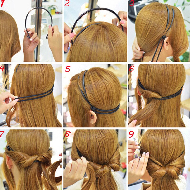 Style Double bandeau cheveux tressés femmes bandeau élastique réglable anneau cheveux Style élastique outil pince à cheveux