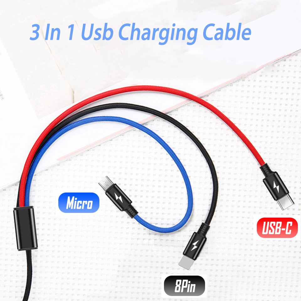 2 M 2 Meter Usb Kabel 3 In 1 Usb Type C Oplaadkabel Cord Voor Huawei P20 Pro Mate 20 Pro Xiao Mi Mi 9 8 3in1 Usb Charge Kabel