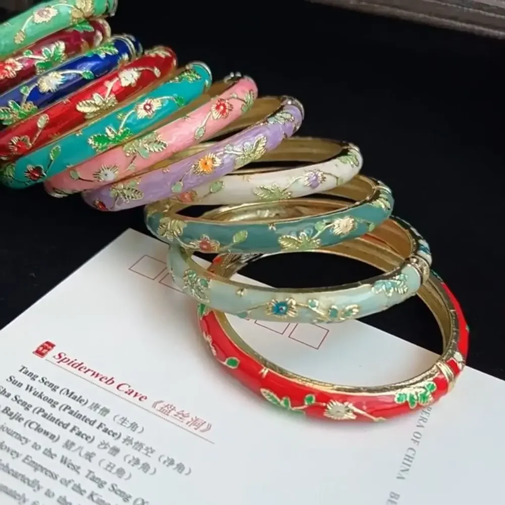 Emalje kinesisk cloisonné armbånd dobbelt armbånd kinesisk pæon filigran blomst armbånd traditionel vintage håndarmbånd