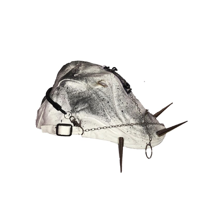 Cool Girl Punk Rock Rivet Chain White Beret Hat