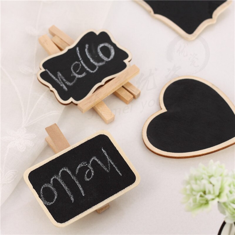 2pcs/Set Mini Cute Wooden Chalk Blackboard Wedding Party Sign Chalkboard Writing Message Note Paint Wood Board Notice Label