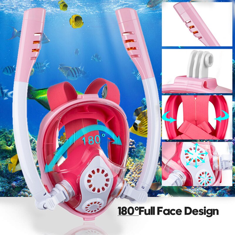Scuba Diving Mask Full Face for Kids Double Tube Snorkeling Masks Dry Skin Dive Children Swimming Snorkel Diving Equipment