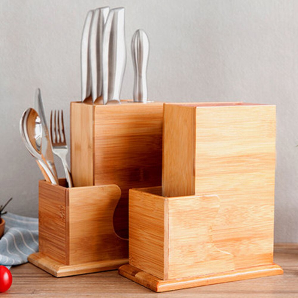 Organizer Slot Storage Rack Home Natural Scissor Tool Holder Chopsticks Spoon Kitchen Chopper Bamboo Wood Forks Block Stand
