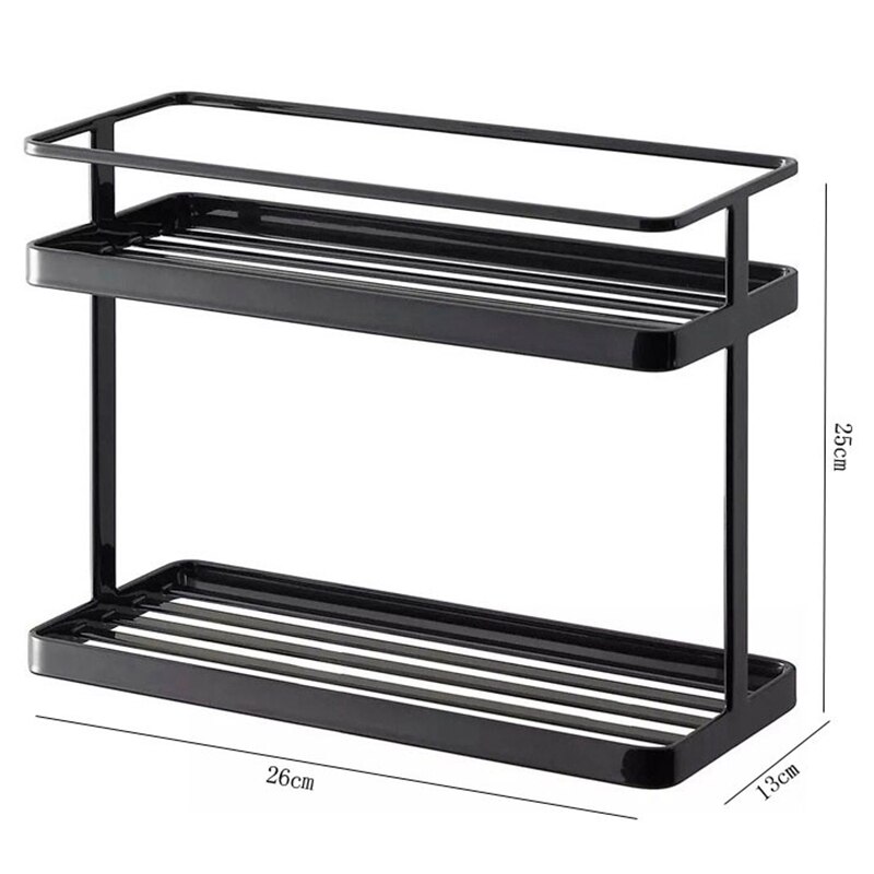 2-Layers Stainless Steel Storage Rack Spice Condiment Basket Desk Organizer Kitchen Bathroom Storage Holder Rack Shelf Black