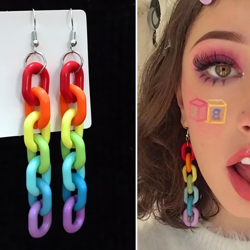 CHUHAN Punk Hiphop Acrylic Rainbow Chain Earrings Fun Cool Dangle Earrings for Girls Women Earrings for Women