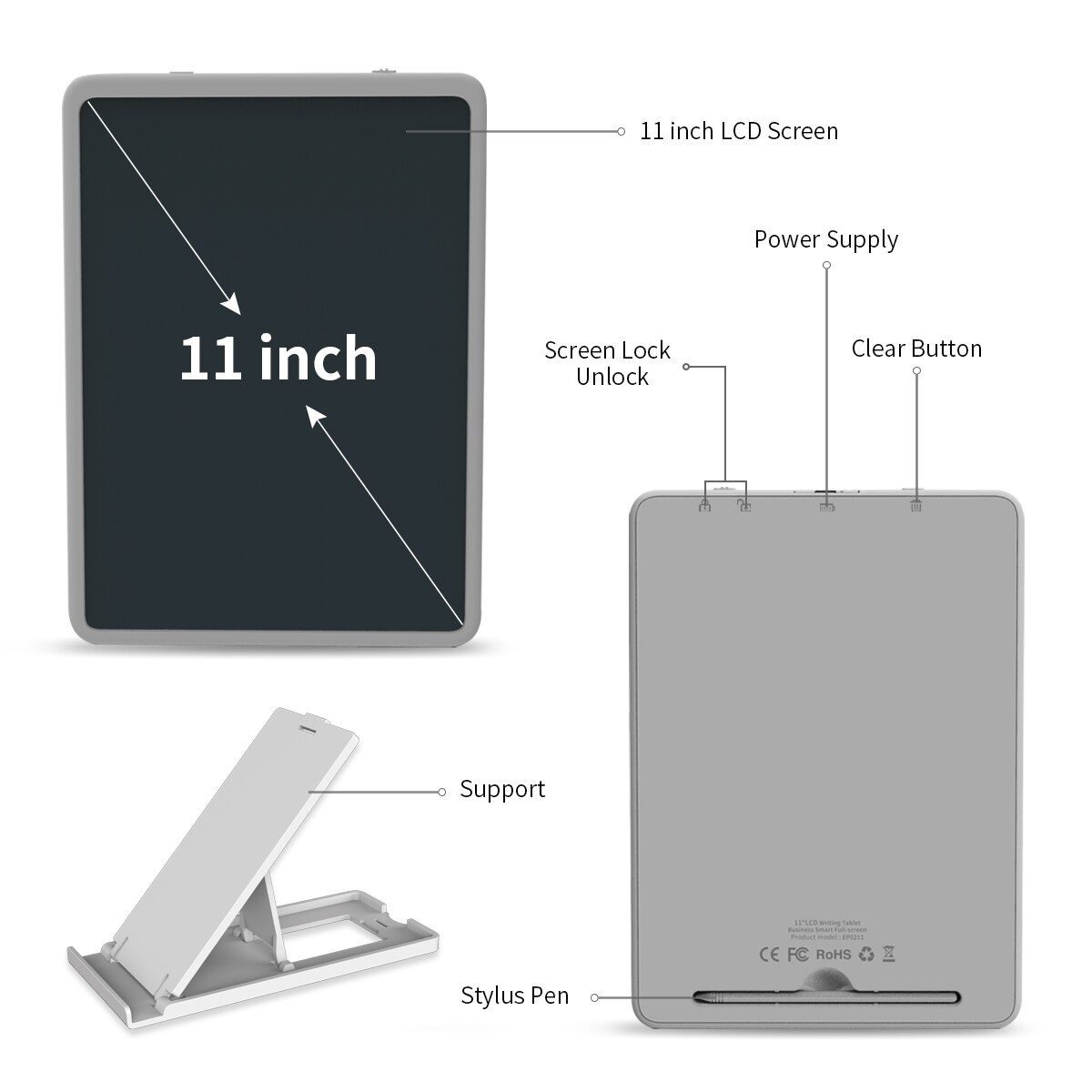 Enotepad LCD Writing Tablet - 11 Inch Screen - Multi-Color Handwriting - Digital Note Pad with Stylus