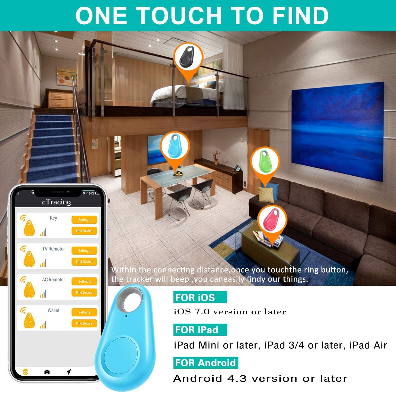 Draadloze slimme tracker, sleutelzoeker, anti-verloren alarm, tracker, kindertas, portemonneezoeker, app, gps-record, anti-verloren bluetooth-locator