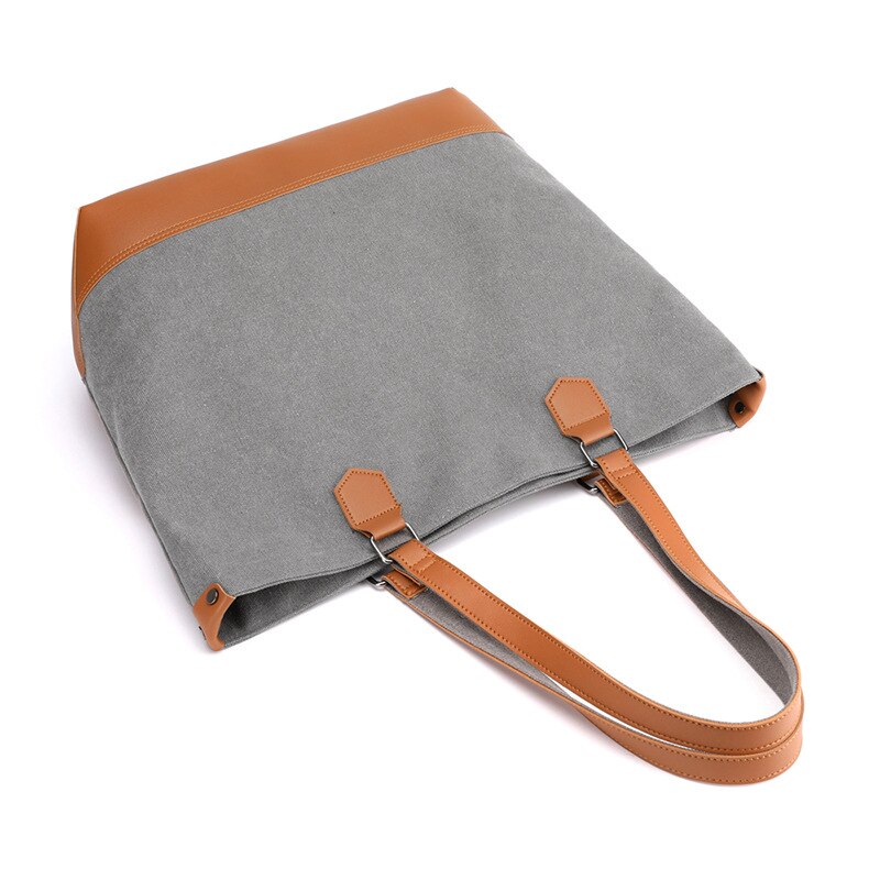 Bolso de lona a la para mujer, bolsa de lona de con contraste de color PU, informal, de gran capacidad