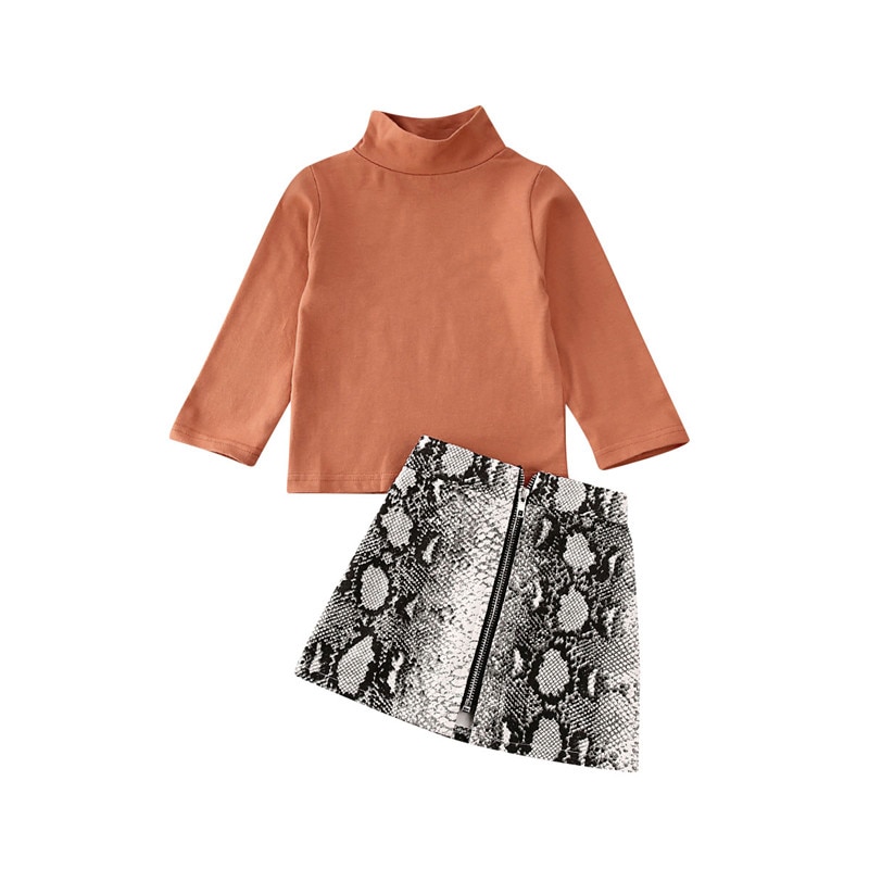 Autunno Del Bambino Del Bambino Del Capretto Del Bambino Vestiti Della Ragazza Set Dolcevita Solido Top A Manica Lunga + Pannello Esterno Della Stampa Del Serpente 2pcs Outfit 1-6Y
