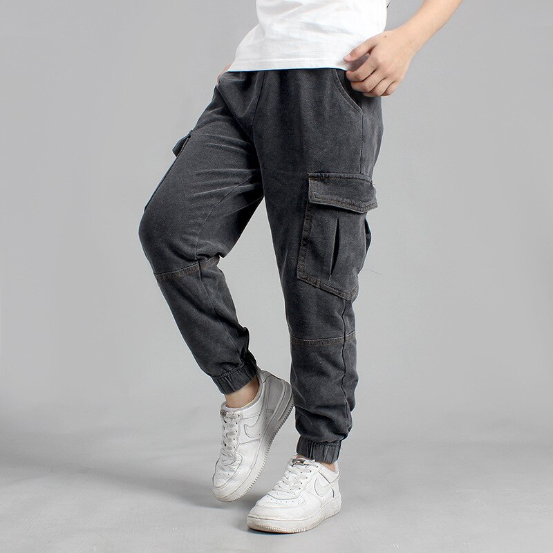 Lente Herfst Koreaanse Jongen Klassieke Jeans Voor Jongens School Cargo Pocket Breien Casual Broek Biker Denim Broek Maat 10 12: Black / 8