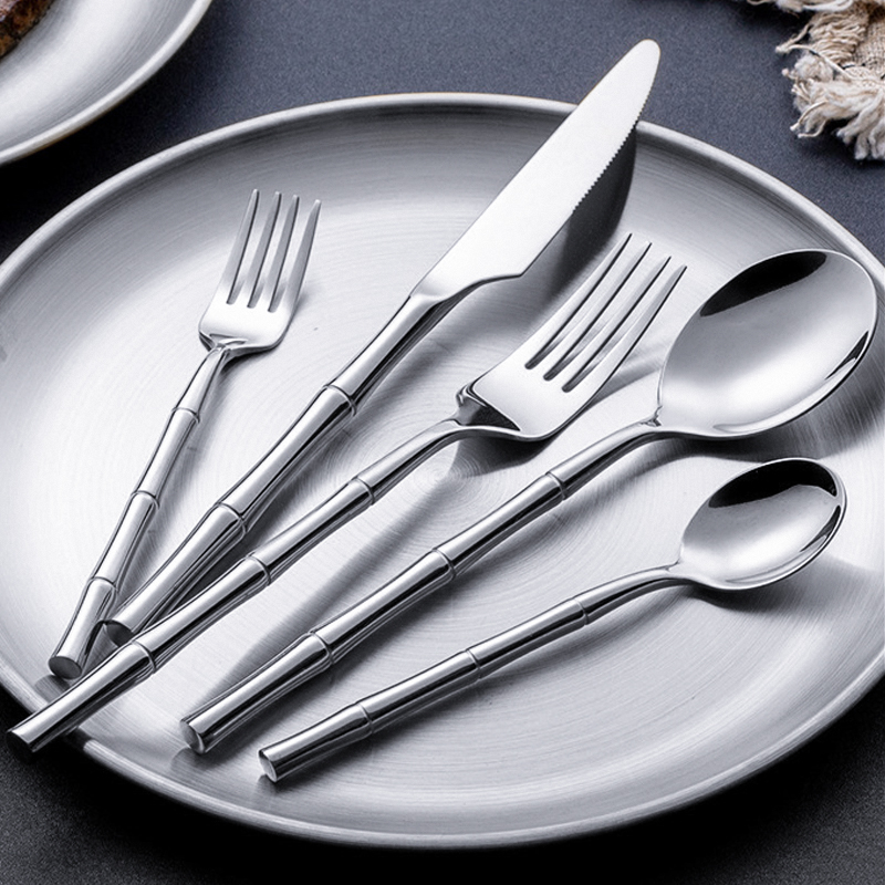 Fypo – ensemble de couverts créatifs avec manche en bambou, vaisselle occidentale en acier inoxydable 304, couverts à Steak, couteau, fourchette, cuillère, vaisselle